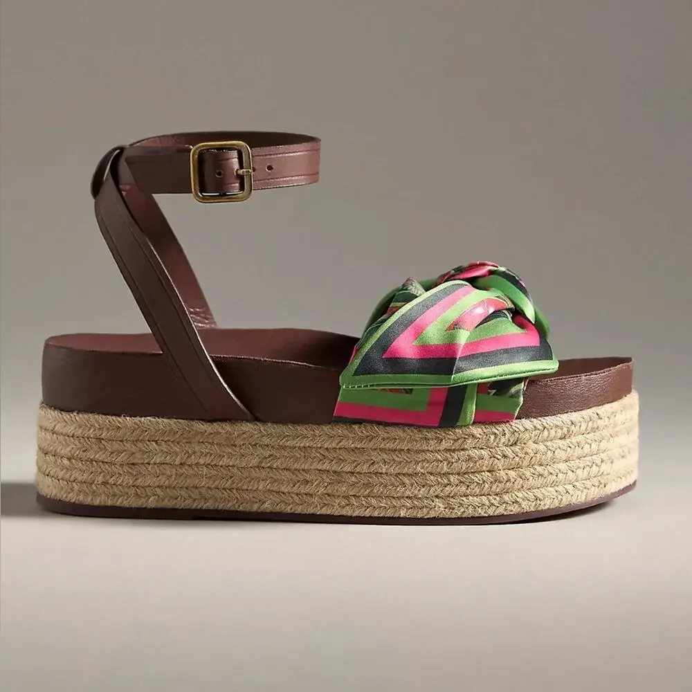NEW Farm Rio Scarf Raffia Platform Sandals